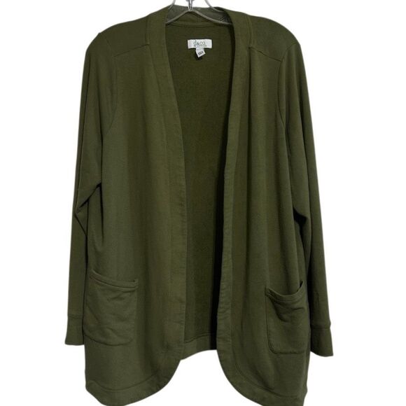 D & Co. Active Cardigan Women's 1X Deep Green Brushed Back Jersey Open Front - Picture 3 of 14